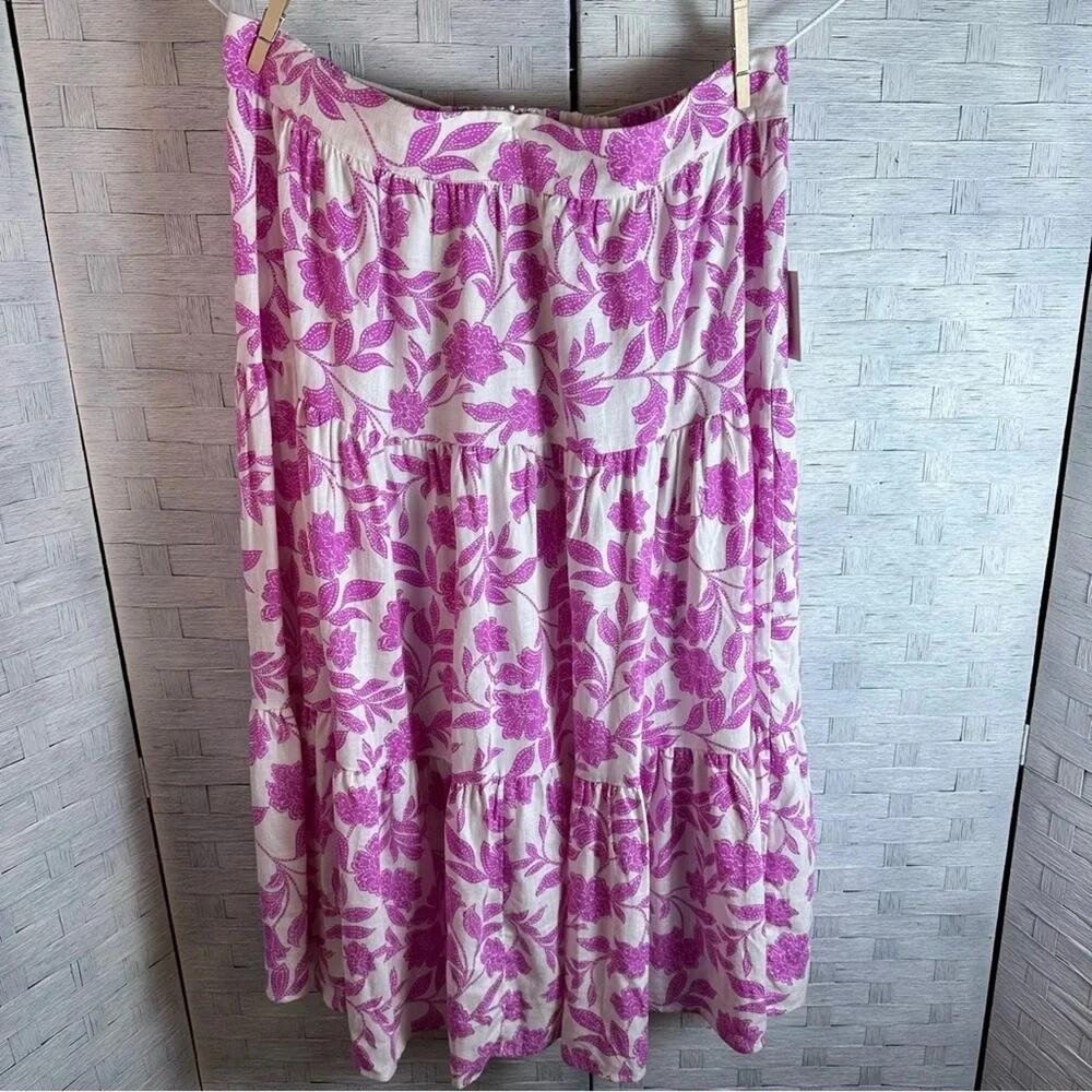 LAUREN CONRAD Womens Skirt tropical full pink & white bohemian hippie plus size